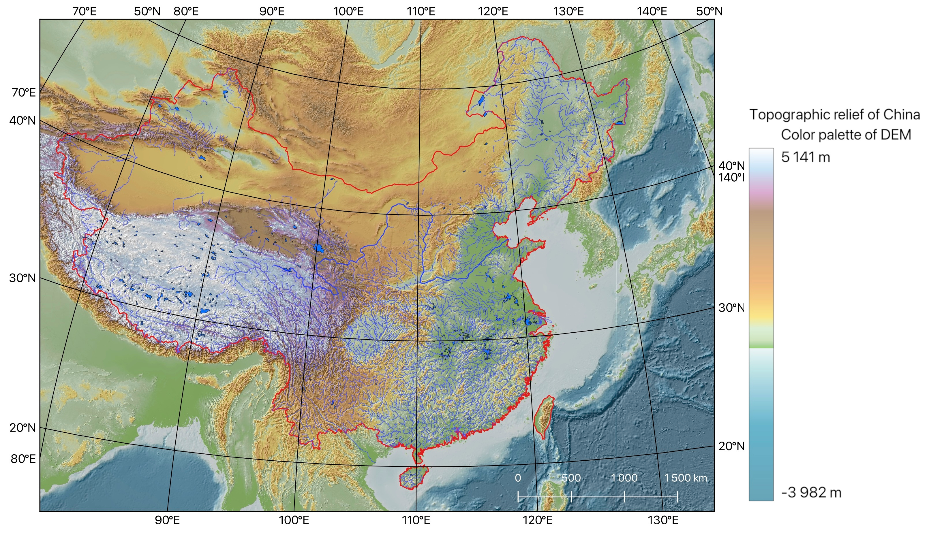 Relevo topográfico da China