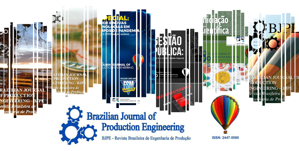 Imagem da página inicial do site da revista Brazilian Journal of Production Engineering (BJPE), mostrando o logotipo da UFES, o título da revista, menu de navegação e destaque da edição mais recente.